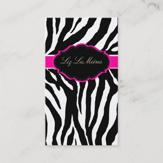 PixDezines Sassy zebra print/hot roze+zwart Visitekaartje (Voorkant)