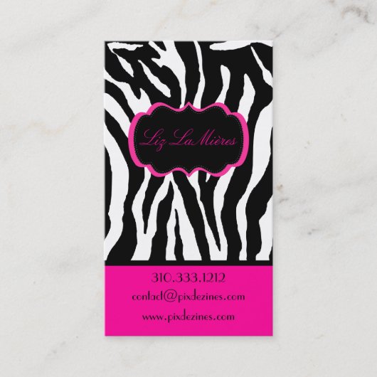 PixDezines Sassy zebraprint/hot pink+black Visitekaartje (Voorkant)