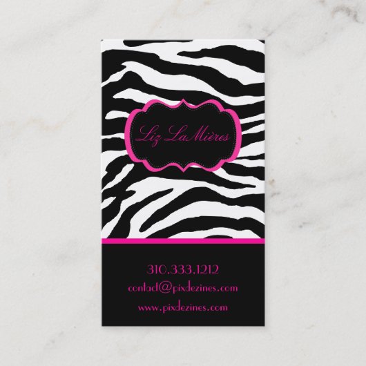 PixDezines Sassy zebraprint/hot pink+black Visitekaartje (Voorkant)