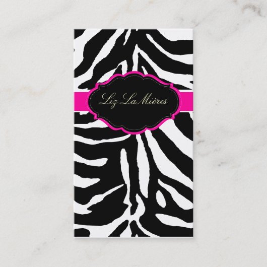 PixDezines Sassy zebraprint/hot pink+black Visitekaartje (Voorkant)