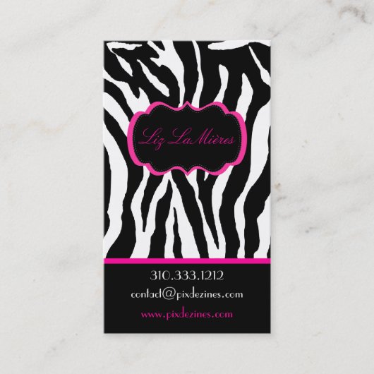 PixDezines Sassy zebraprint/hot pink+black Visitekaartje (Voorkant)