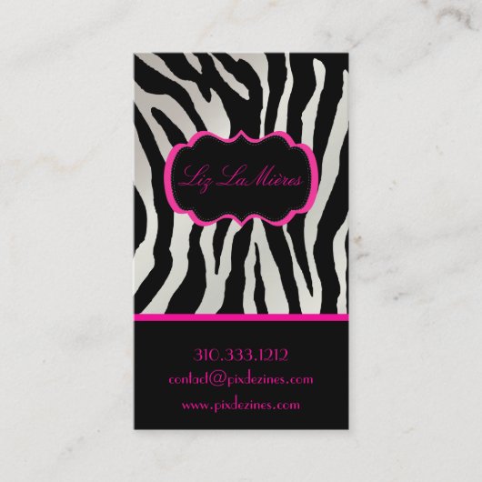 PixDezines Sassy zebraprint/hot pink+black Visitekaartje (Voorkant)