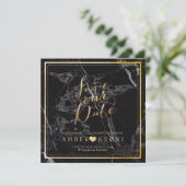 PixDezines Save Date/Black Marble/Faux Gold Save The Date (Staand voorkant)