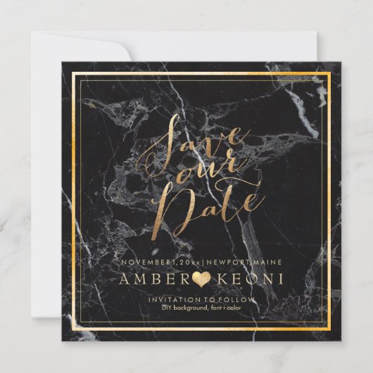 PixDezines Save Date/Black Marble/Faux Gold Save The Date (Voorkant)
