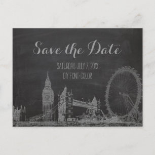 PixDezines/save date/chalkboard/london geschetst Aankondigingskaart
