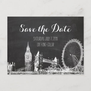 PixDezines/save date/chalkboard/london geschetst Aankondigingskaart