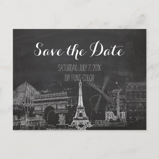 PixDezines/Save Date/Chalkboard/Paris Sketched Aankondigingskaart (Voorkant)