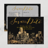 PixDezines/Save Date/Faux Gold/Dallas Skyline Aankondigingskaart (Voorkant / Achterkant)