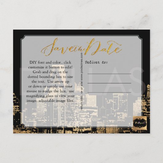 PixDezines/Save Date/Faux Gold/Dallas Skyline Aankondigingskaart (Achterkant)