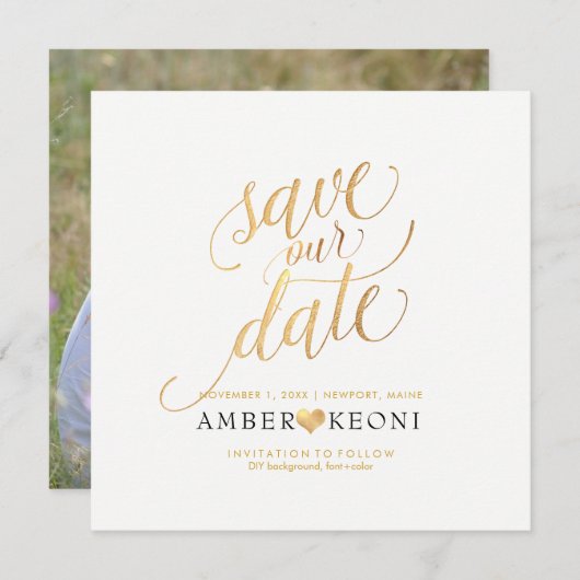 PixDezines Save Date/Faux Gold/DIY Background Save The Date (Voorkant / Achterkant)