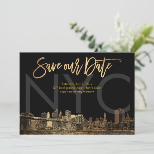 PixDezines/Save Date/Faux Gold/NYC Aankondiging (Staand voorkant)