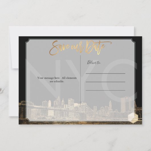 PixDezines/Save Date/Faux Gold/NYC Aankondiging (Achterkant)