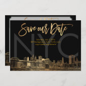 PixDezines/Save Date/Faux Gold/NYC Aankondiging (Voorkant / Achterkant)