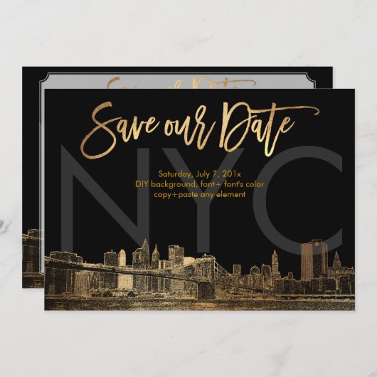 PixDezines/Save Date/Faux Gold/NYC Aankondiging (Voorkant / Achterkant)