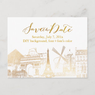 PixDezines/Save Date/Faux Gold/Paris Sketched Aankondigingskaart