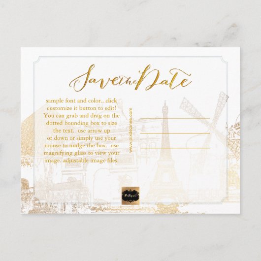 PixDezines/Save Date/Faux Gold/Paris Sketched Aankondigingskaart (Achterkant)