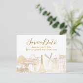 PixDezines/Save Date/Faux Gold/Paris Sketched Aankondigingskaart (Staand voorkant)