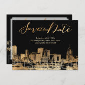 PixDezines/Save Date/Faux Gold/Pittsburgh Skyline Aankondigingskaart (Voorkant / Achterkant)