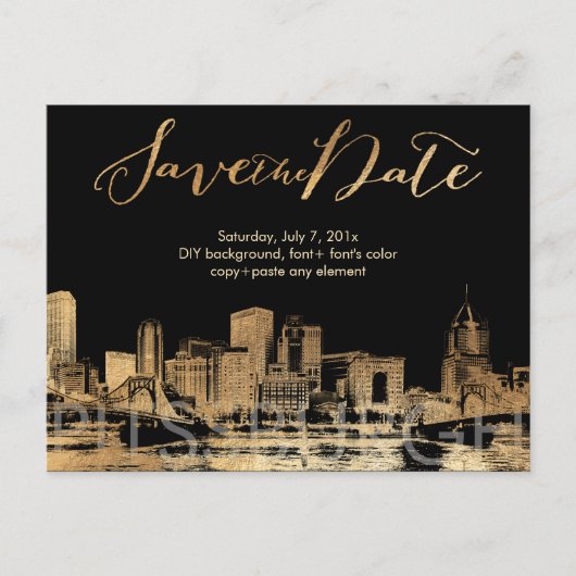 PixDezines/Save Date/Faux Gold/Pittsburgh Skyline Aankondigingskaart (Voorkant)