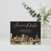 PixDezines/Save Date/Faux Gold/Pittsburgh Skyline Aankondigingskaart (Staand voorkant)