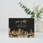 PixDezines/Save Date/Faux Gold/Pittsburgh Skyline Aankondigingskaart (Staand voorkant)