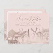 PixDezines/Save Date/Faux Pink Gold/Paris Sketched Aankondigingskaart (Voorkant / Achterkant)