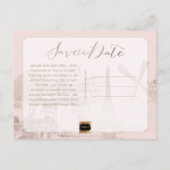 PixDezines/Save Date/Faux Pink Gold/Paris Sketched Aankondigingskaart (Achterkant)