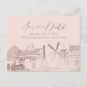 PixDezines/Save Date/Faux Pink Gold/Paris Sketched Aankondigingskaart (Voorkant)