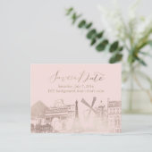PixDezines/Save Date/Faux Pink Gold/Paris Sketched Aankondigingskaart (Staand voorkant)