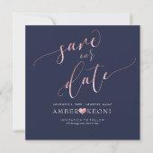 PixDezines Save Date/Faux Roos Gold/Midnight Blue Save The Date (Voorkant)