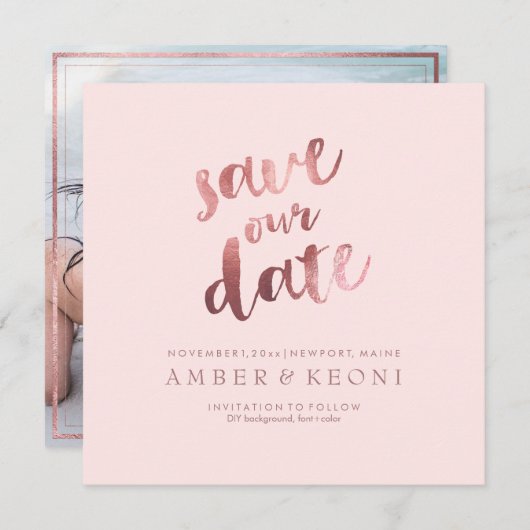 PixDezines Save Date/Faux Roos Gold/Roze marmer Kaart (Voorkant / Achterkant)