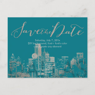 PixDezines/Save Date/Faux Silver/Dallas Skyline Aankondigingskaart