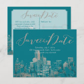 PixDezines/Save Date/Faux Silver/Dallas Skyline Aankondigingskaart (Voorkant / Achterkant)