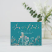 PixDezines/Save Date/Faux Silver/Dallas Skyline Aankondigingskaart (Staand voorkant)