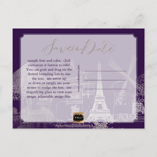 PixDezines/Save Date/Faux Silver/Paris Schets Aankondigingskaart (Achterkant)