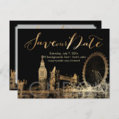 PixDezines/Save Date/Gold/London Skyline Aankondigingskaart (Voorkant / Achterkant)