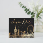 PixDezines/Save Date/Gold/London Skyline Aankondigingskaart (Staand voorkant)