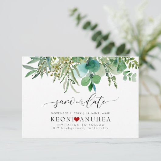 PixDezines Save Date/Greenery, Elder+Fern Save Th Save The Date (Staand voorkant)