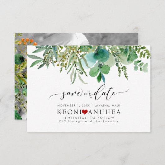 PixDezines Save Date/Greenery,  Elder+Fern Save Th Save The Date (Voorkant / Achterkant)