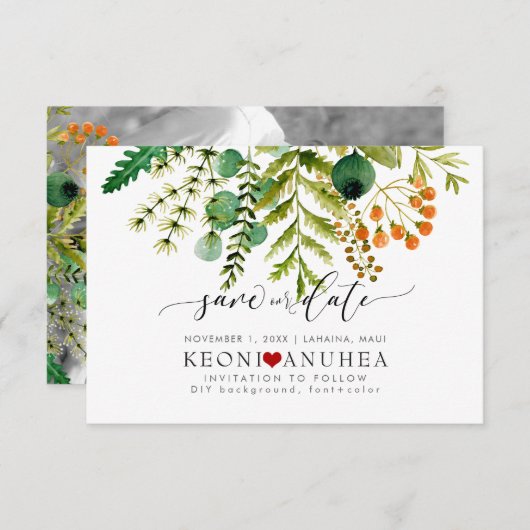 PixDezines Save Date/Greenery, Elder+Fern Save The Date (Voorkant / Achterkant)