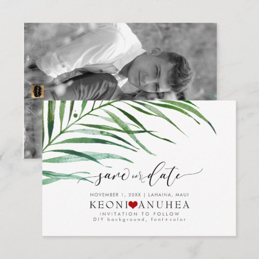 PixDezines Save Date/Greenery, Palm Fronds The Date (Voorkant / Achterkant)