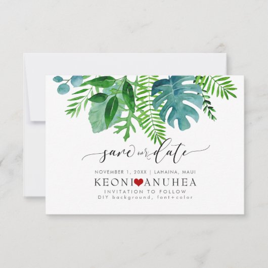 PixDezines Save Date/Greenery, Tropical Foliage Save The Date (Voorkant)