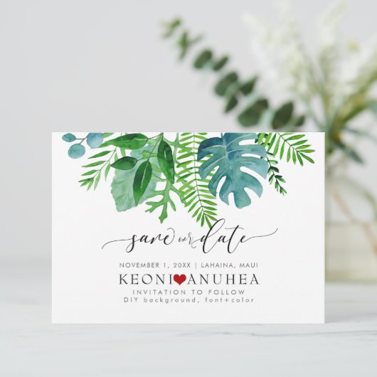 PixDezines Save Date/Greenery, Tropical Foliage Save The Date (Staand voorkant)