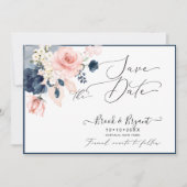 PixDezines Save Date H2 Dusty Blue Blush Rozen Kaart (Voorkant)