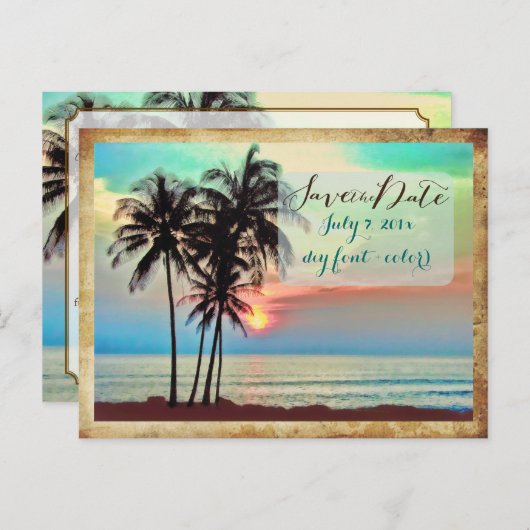 PixDezines/save date/hawaii sunset/ Aankondigingskaart (Voorkant / Achterkant)