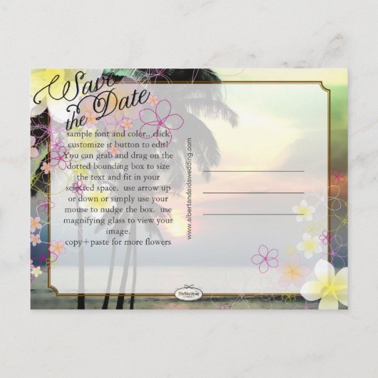 PixDezines/save date/hula dream/fantasy zonsonderg Aankondigingskaart (Achterkant)