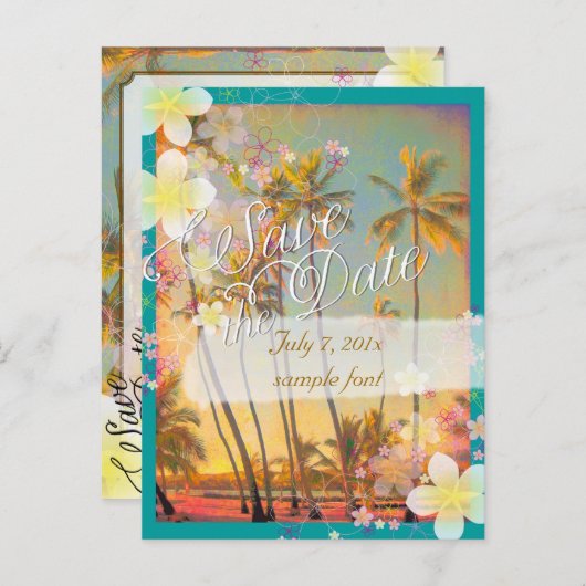 PixDezines/save date/hula dream/ hawaii Aankondigingskaart (Voorkant / Achterkant)