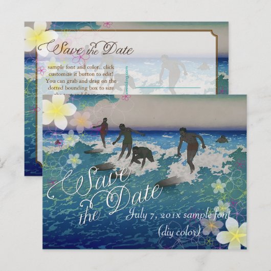 PixDezines/save date/hula dream/ surfers Aankondigingskaart (Voorkant / Achterkant)