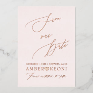 PixDezines Save Date Luxe Calligrafie Roze Goud Folie Uitnodiging