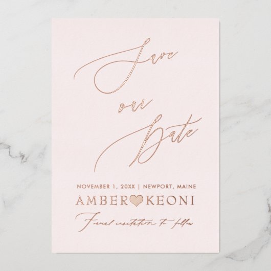 PixDezines Save Date Luxe Roos Gold Folie Uitnodiging (Voorkant)